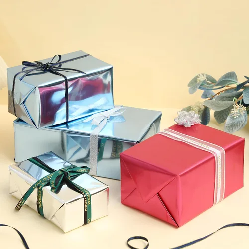 Miniatura 4 de Rollo de papel de envoltura de regalo de película metálica roja de color liso, para bodas, cumpleaños, Navidad, Día de la Madre, Año Nuevo, baby
