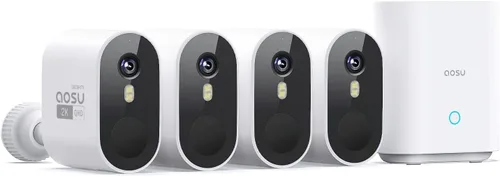 Cámaras de seguridad AOSU para exteriores inalámbricas, kit de 4 cámaras, 166° de ultra gran angular, alimentadas por batería, sin suscripción,
