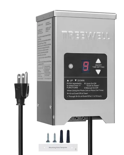 Transformador de Paisaje de Bajo Voltaje de 150W, Transformador de Iluminación de Paisaje Exterior con Sensor de Fotocélula y Temporizador, 120V AC