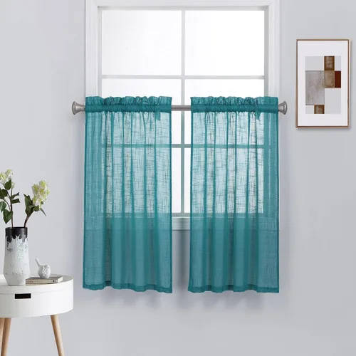 Miniatura 6 de Diamond Home Linens 2 paneles cortos con bolsillo para barra, filtrado de luz, de lino, texturizado, para ventanas pequeñas, 27 pulgadas de ancho x