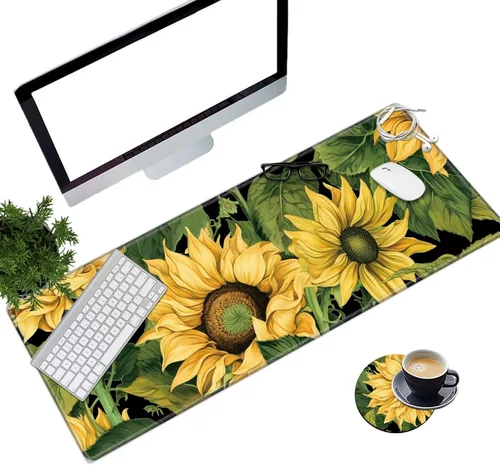 Miniatura 9 de Alfombrilla de mouse extendida grande para videojuegos, 31.5 x 11.8 pulgadas, alfombrilla antideslizante para mouse con bordes cosidos, portavasos