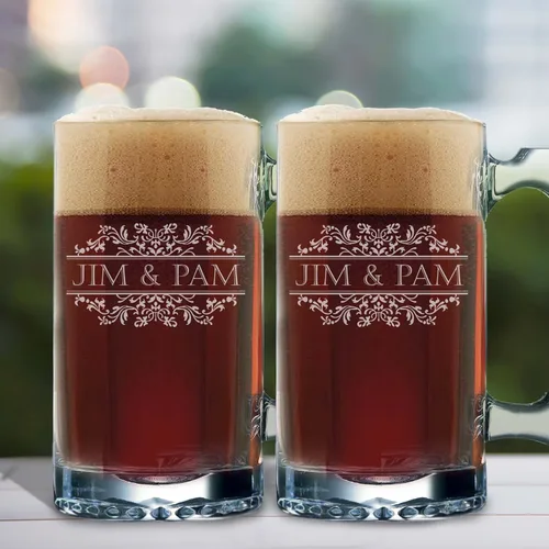 Miniatura 4 de My Personal Memories Juego de 2 vasos de vino, cerveza y whisky personalizados para parejas de 16 onzas (juego de 2 tazas de cerveza)