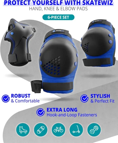 Miniatura 6 de SKATEWIZ Juego de almohadillas de protección para patineta para niños y adultos - Smash - Almohadillas para patines [6 piezas] con protectores