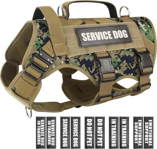 Miniatura 9 de WINSEE - Arnés tipo chaleco para perro de servicio para perro mediano, chaleco táctico MOLLE con 10 parches para mascotas, arnés resistente sin