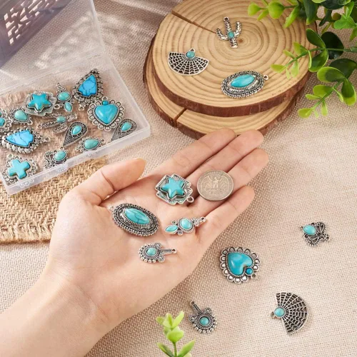 Miniatura 5 de Colgantes de turquesa sintética, Piedra, Turquesa