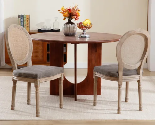 Miniatura 36 de chairus Juego de 2 Sillas de Comedor Estilo Granja Sillas de Comedor de Casa de Campo Francés Sillas Tapizadas de Tela Vintage con Respaldo Redondo