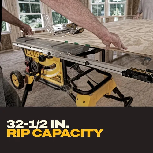 Miniatura 9 de DEWALT Sierra de Mesa de 10 Pulgadas con Soporte de Sierra de Mesa Rodante Plegable, 15 Amperios, 4800 RPM, Capacidad de Corte al Hilo de 32-1/2