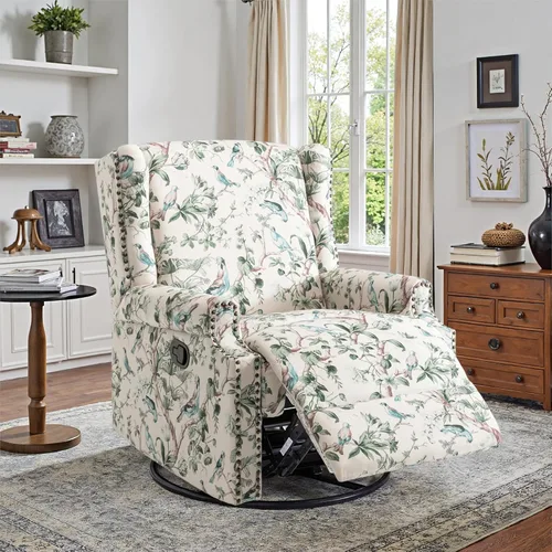 Miniatura 24 de Silla reclinable tapizada, sillón de ala floral con respaldo y reposapiés ajustables, cómoda silla decorativa para leer, sofá individual