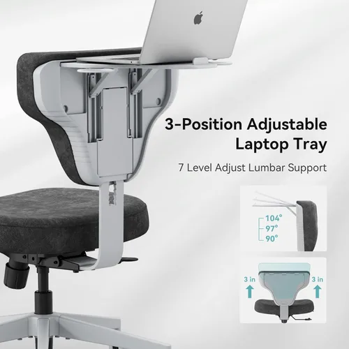 Miniatura 7 de Silla de oficina Newtral Criss Cross con patas cruzadas con bandeja oculta, asiento extra ancho sin brazos cómodo para escritorio y computadora