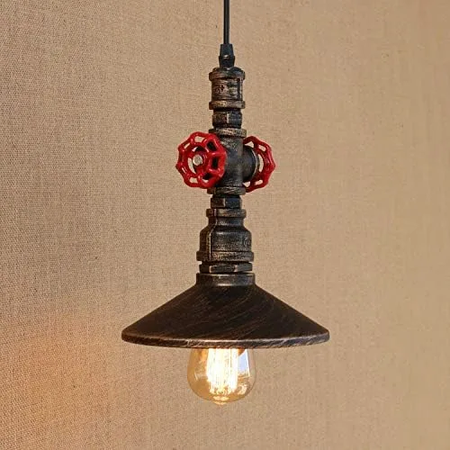 Lighting - Lámpara de tubo industrial vintage, estilo granja, luces colgantes de metal, lámpara colgante de bronce rústico envejecido, para el