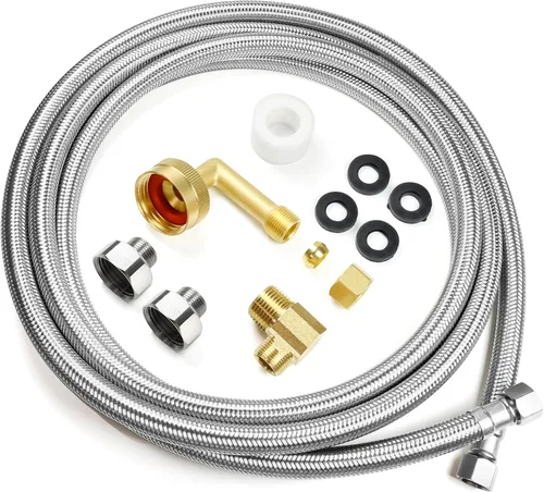 Klabb Kit de instalación para lavavajillas de 10 pies, kit de manguera trenzada de acero inoxidable de alta calidad, manguera sin fugas, fácil