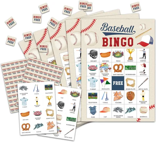 Juego de cartas de bingo de béisbol, juego de bingo de béisbol para adultos, suministros de fiesta deportiva, recuerdos, decoraciones de fiesta de