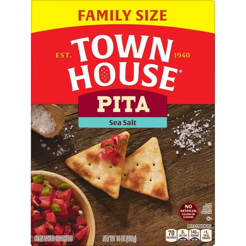 Miniatura 9 de Town House Galletas horneadas al horno de pita, sal marina, aperitivos salados, tamaño familiar, caja de 15 onzas (1 caja)