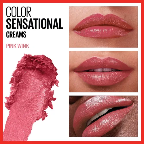 Miniatura 3 de Maybelline Color Sensational - Lápiz labial, maquillaje de labios, acabado crema, lápiz labial hidratante, guiño rosa, rosa coral, 1 unidad 105 ROSA