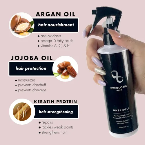 Miniatura 2 de everlong Acondicionador desenredante desenredante desenredante para extensiones de cabello y pelucas, impregnado con proteína de queratina, aceite