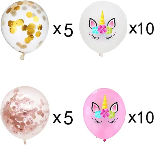 Miniatura 2 de Paquete de 40 globos de látex de unicornio para arco kit de columna, guirnaldas de helio, globos de confeti para fiesta de feliz cumpleaños, bodas