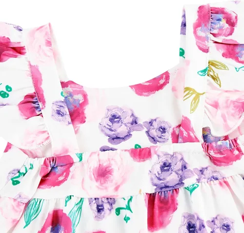 Miniatura 5 de Vestido de verano sin mangas para niñas pequeñas, vestido casual floral para playa, vestido de princesa escalonado con mangas con volantes, 2-8T