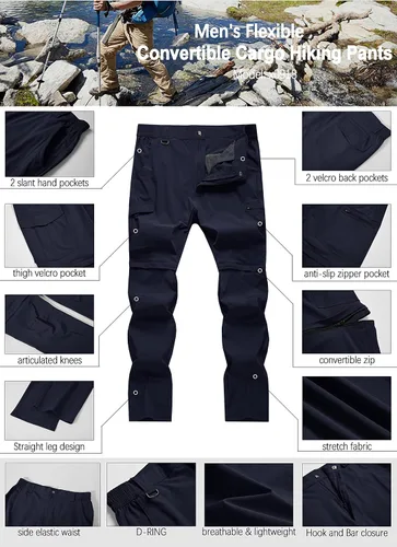 Miniatura 42 de Pantalones de senderismo para hombre, convertibles, con cremallera, ligeros, impermeables, de secado rápido, pesca al aire libre, viajes, safari