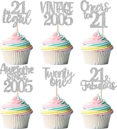 Miniatura 45 de Rsstarxi Paquete de 24 adornos para cupcakes vintage 2019 con purpurina negra para 5º cumpleaños, saludos a 5, cinco, 5, 5 fabulosos para cupcakes