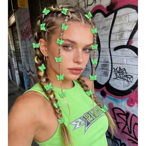 Miniatura 3 de YISSION 60 pinzas para el cabello de mariposa verde mate, lindas pinzas pequeñas de mariposa con caja paquete de los años 90 Y2K accesorios