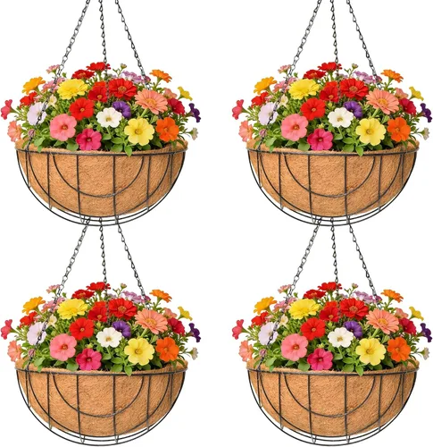 Miniatura 9 de Paquete de 4 macetas colgantes de metal de 8 pulgadas para exteriores, maceta colgante, soporte redondo y moderno, accesorio de jardín
