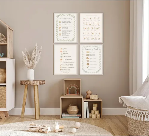 Miniatura 5 de Arte de pared para sala de juegos para niños, póster de lienzo con versículo bíblico, decoración de pared del alfabeto abc, imágenes de escrituras