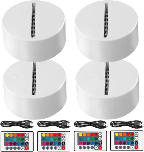 Paquete de 4 bases de luz LED nocturna 3D, base LED de gran tamaño para acrílico, base de luz LED de 16 colores con control remoto y cable USB para
