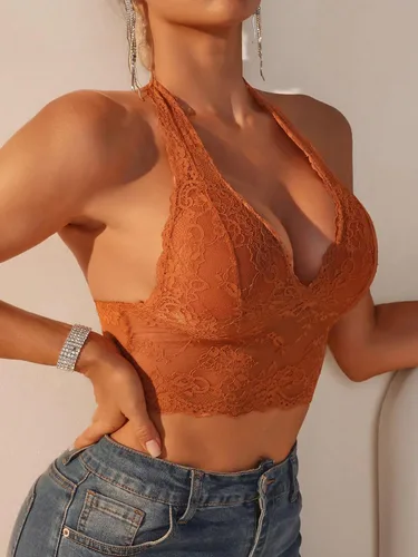 Miniatura 5 de Milumia Top corto sin mangas con cuello en V profundo de encaje para mujer