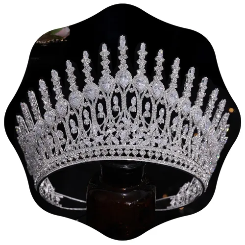 Miniatura 9 de Tiaras de Boda Plateadas Altas para Mujer, Coronas de Quinceañera de Zirconia Cúbica de Lujo para Mujer, Accesorios para el Cabello de CZ