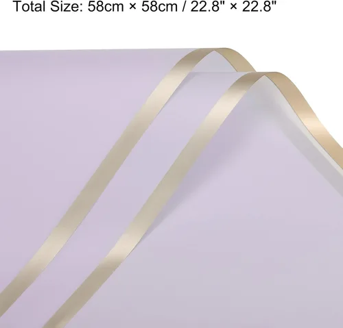 Miniatura 2 de MECCANIXITY 10 piezas de papel de regalo de flores con borde dorado, morado, 22.8 x 22.8 pulgadas, impermeable, para suministros de ramo de Púrpura
