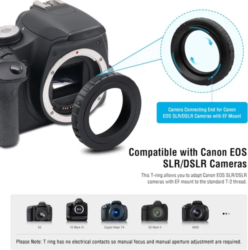 Miniatura 3 de Adaptador de cámara para telescopio Astromania, anillo T2 T y adaptador T M42x0.75 rosca macho a adaptador fotográfico de telescopio de 3.17 cm