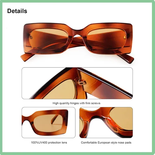 Miniatura 5 de GIFIORE Gafas de sol rectangulares retro de los años 90 para mujer, gafas gruesas de moda, marco negro y rosa