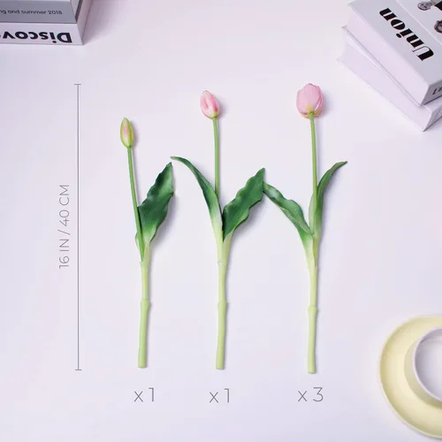 Miniatura 2 de Tulipanes de tacto real de 16 pulgadas Premium, flores artificiales con capullos, tallo flexible fácil de moldear, tulipanes de imitación