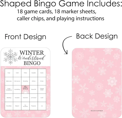 Miniatura 4 de Big Dot of Happiness Pink Winter Wonderland - Tarjetas de bingo y marcadores - Fiesta de cumpleaños de copo de nieve y juego de bingo para baby