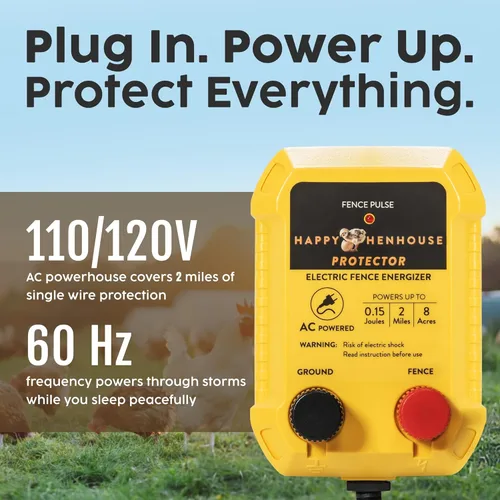Miniatura 2 de Cargador de cerca eléctrica Happy Henhouse - Encendido potente de 110V CA enchufable energizador de cerca para gallinas, granjas pequeñas y jardines