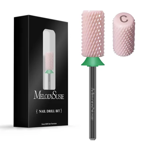 Miniatura 13 de MelodySusie Brocas de cerámica para uñas, 3/32 pulgadas, chaflán superior plana, puntas de barril grandes, eliminación rápida de acrílico o gel Rosa