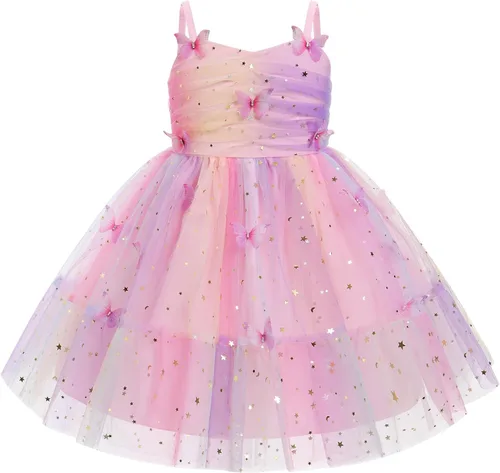 Miniatura 31 de IMEKIS Vestido de princesa de cumpleaños para niña pequeña, confeti brillante, bohemio, arcoíris, cake smash, sesión de fotos, conjunto para 1-6T