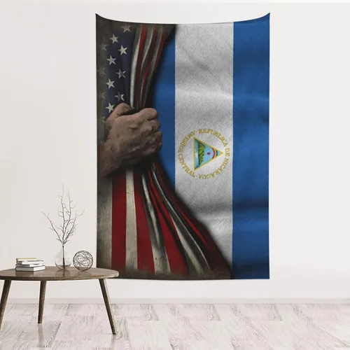 Tapiz de mitad de bandera estadounidense y mitad de bandera de Nicaragua, 60 x 40 pulgadas, divertido tapiz estético, arte de pared para dormitorio,