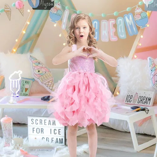 Miniatura 7 de Vestido tutú para niñas, vestido de tul con lentejuelas, vestido de princesa para niñas pequeñas, disfraz de fiesta de cumpleaños brillante