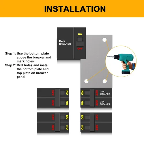 Miniatura 4 de Kit de bloqueo de generador compatible con interruptor principal vertical cuadrado D de 150 o 200 amperios, espaciado de 3 1/4 a 4 pulgadas entre