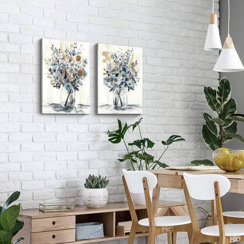 Miniatura 3 de Hardy Gallery Arte de Pared en Lienzo con Pintura Floral: Ramo de Flores Abstractas en Botella de Vidrio, Impresión de Imagen para Comedor
