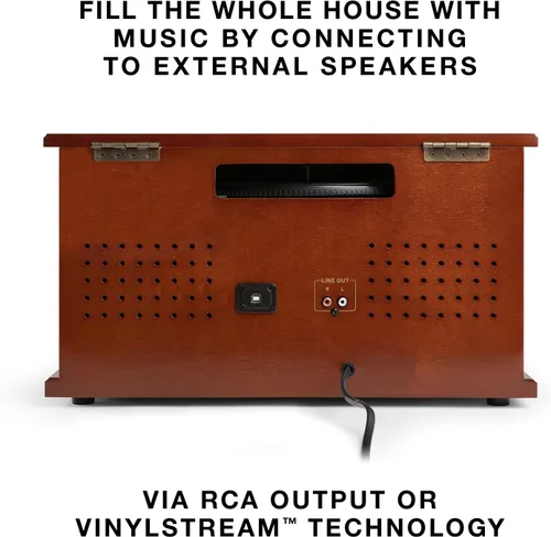 Miniatura 6 de Victrola Navigator - Reproductor de discos Bluetooth 8 en 1 con altavoces integrados, tocadiscos de 3 velocidades, reproductor de CD, cassette
