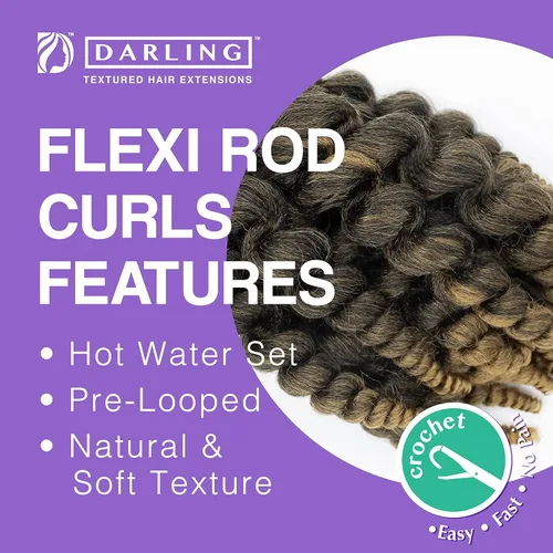 Miniatura 4 de Darling Flexi Rod Curls - 2 extensiones de cabello de ganchillo (1 paquete de 2 por paquete), textura natural y suave, rizo de varita esponjosa, 14