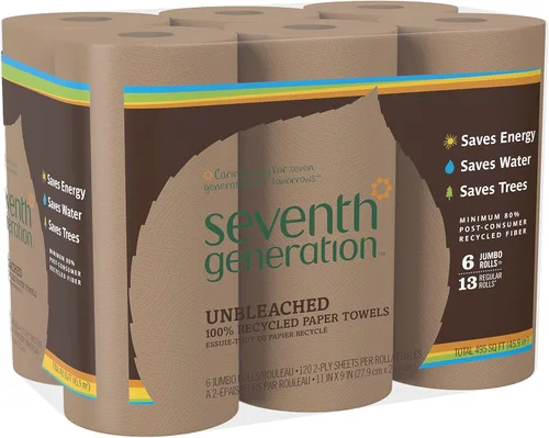 Miniatura 8 de Seventh Generation Toallas de papel sin blanquear, 100% papel reciclado, 6 unidades, paquete de 4