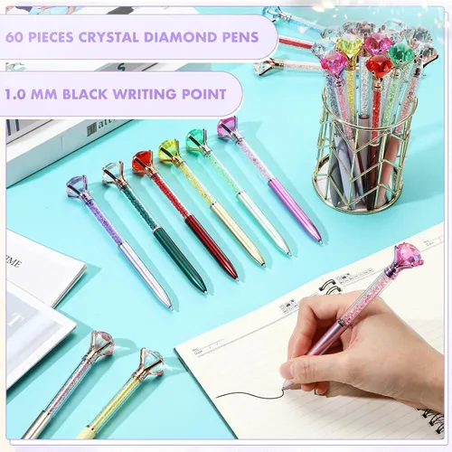 Miniatura 6 de Zhehao 60 piezas de bolígrafos de gran cristal con diamantes, bolígrafos brillantes a granel con brillo, piedras de strass, tinta negra, suministros