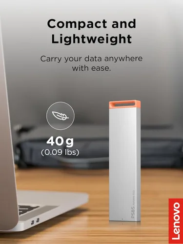 Miniatura 3 de Lenovo PS8S SSD portátil de 2 TB, hasta 1050 MB/s de lectura, escritura de 1000 MB/s, USB 3.2 USB-C, cuerpo de aluminio delgado y ligero