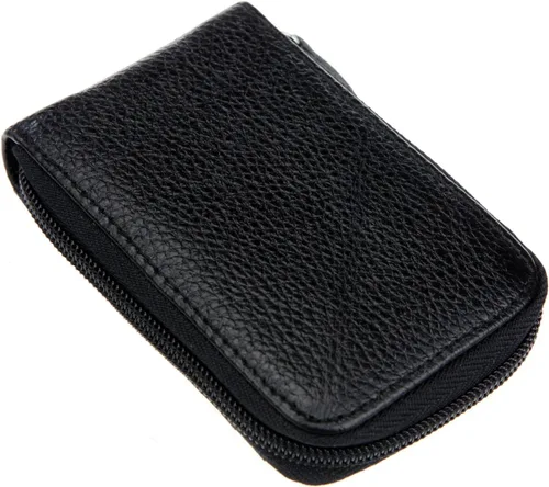 Miniatura 4 de RFID mini organizador de tarjetas de crédito, cuero auténtico, billetera compacta con visor de identificación, S, Negro