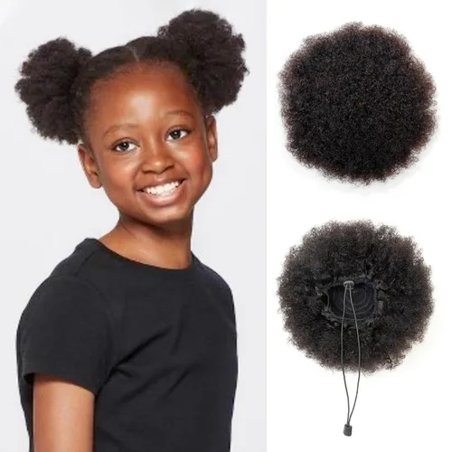 Miniatura 14 de Cola de caballo de cabello humano con cordón para mujeres negras, extensión de cabello humano rizado 4C, 8 pulgadas, aspecto natural, añade volumen