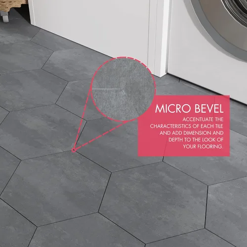 Miniatura 3 de Lucida Surfaces BaseCore HEX - Suelo hexagonal de vinilo gris, 5.75 pulgadas, autoadhesivo, texturizado, moderno, azulejos de despegar y pegar
