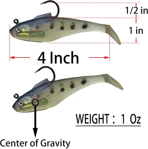 Miniatura 3 de Señuelos de Cabeza de Plomo Pre-Aparejados de Cola de Paleta Swim Shad 3PCS 4" 1oz Cebo Suave de Plástico Swimbait para Agua Dulce y Salada